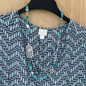 Turquoise Silver Flower Hand-Strung Jewelry Set